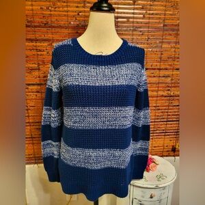 a.n.a Navy and White Striped Crew Neck Sweater